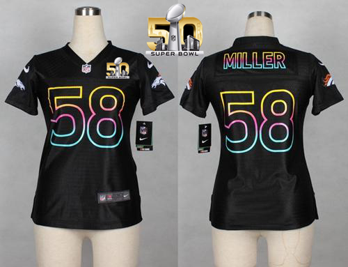 Nike Broncos #58 Von Miller Black Super Bowl 50 Women's NFL Fashion Game Jersey